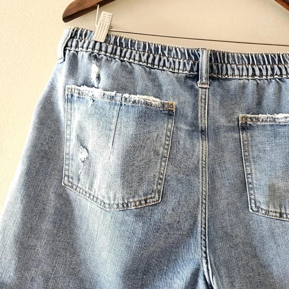 Aerie Daydream Denim Short Blue Distressed Wash Elastic Waist Stretchy Sz Large. - Picture 16 of 16